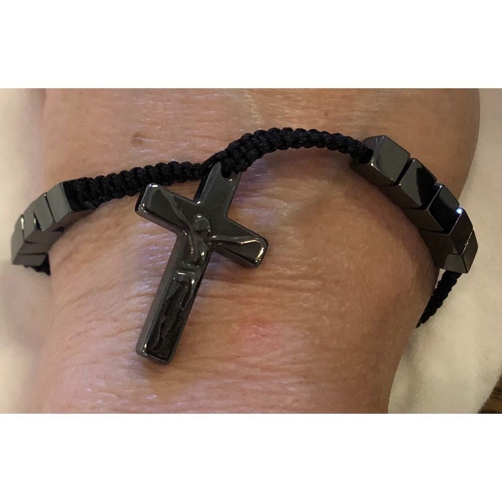 Natural stone crucifix pocket rosary bracelet